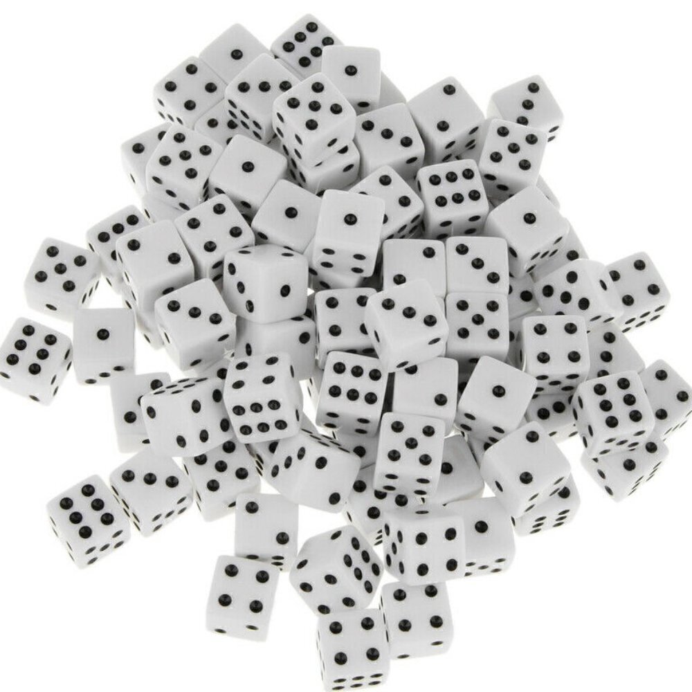 WHITE DICE SIX-SIDED 100 PCS SMALL